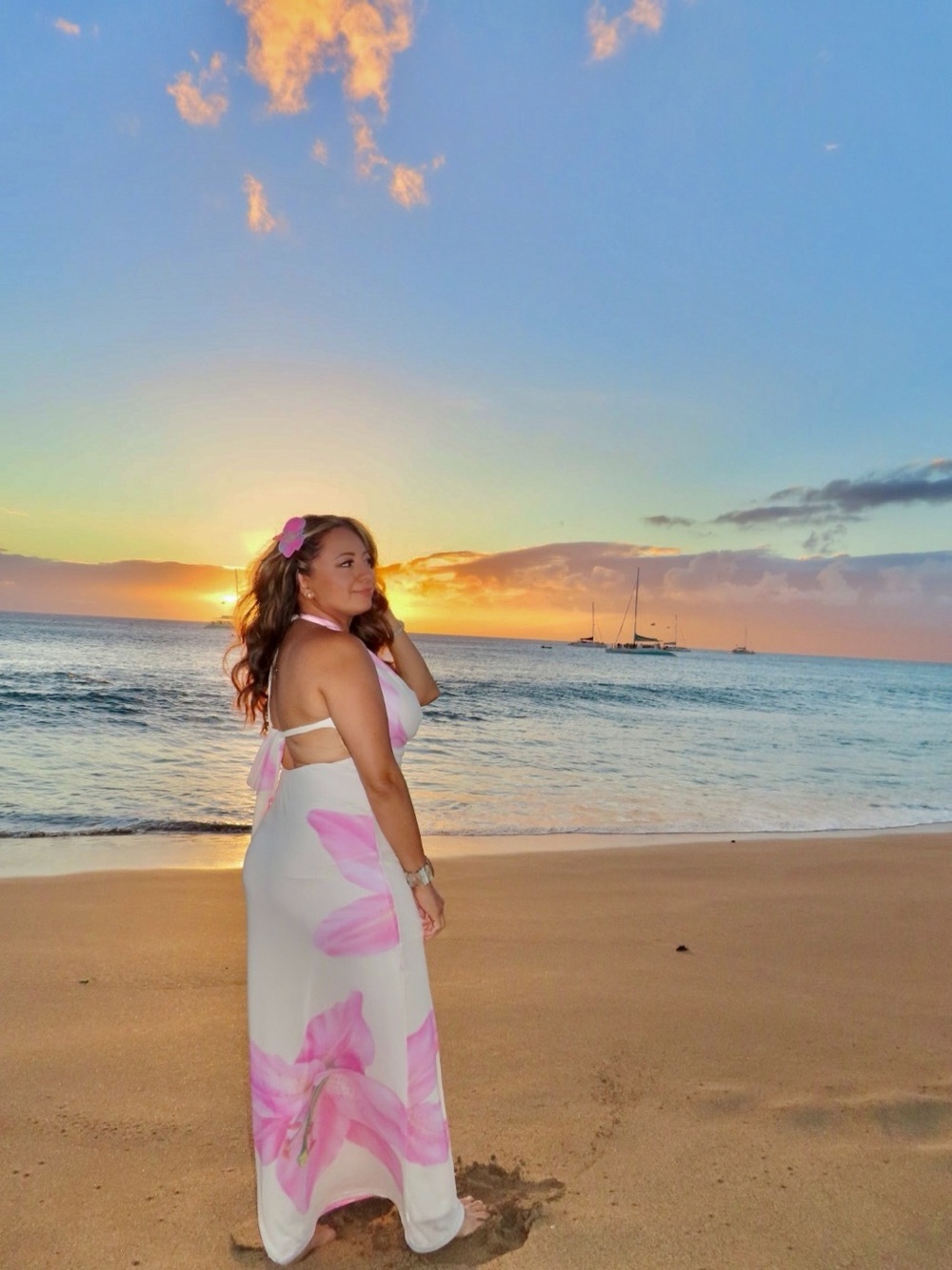 Windsor Cream Maxi Dress with Pink Floral Print